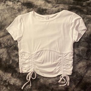 Garage white sinch bottom baby tee